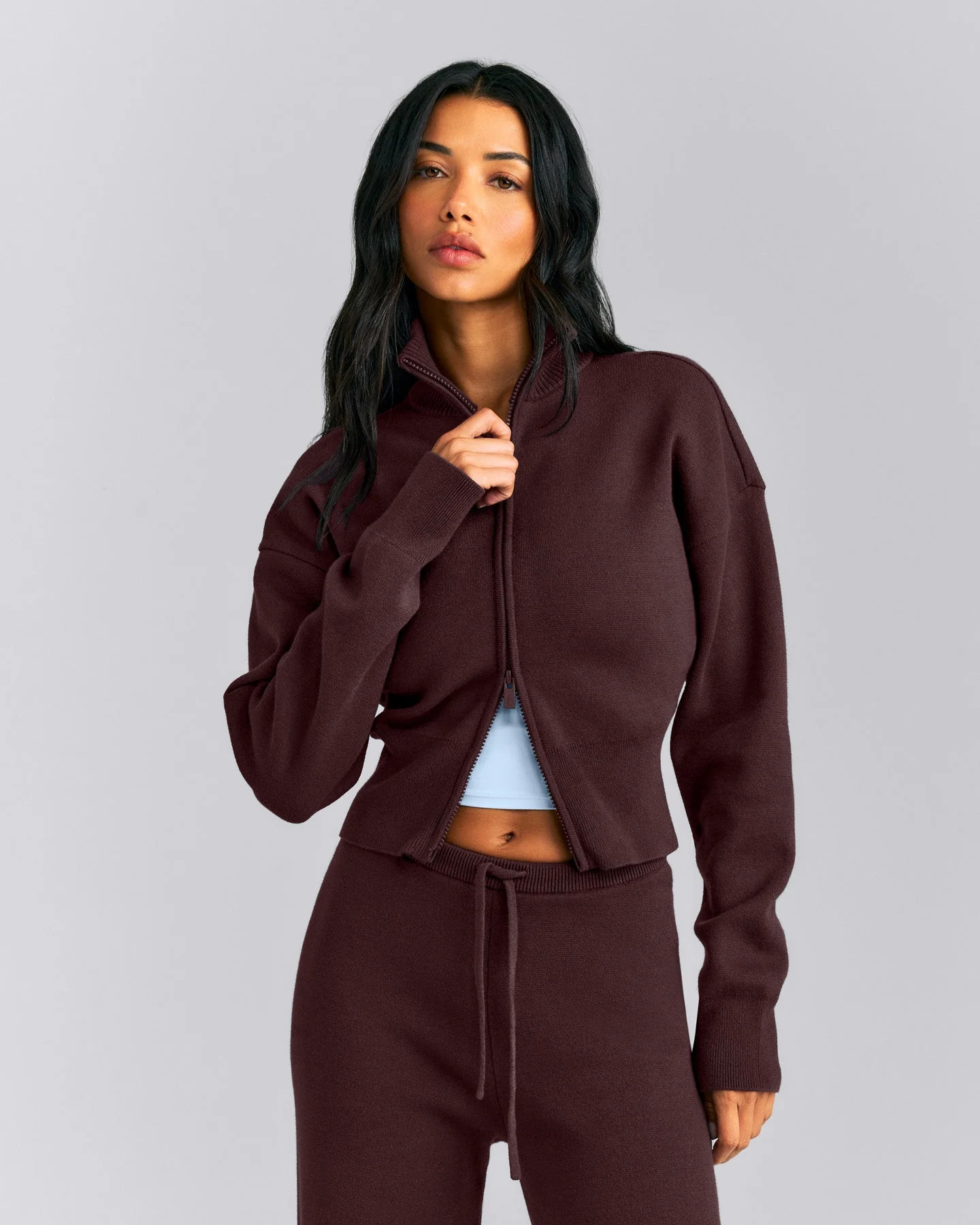 Mid Weight Cotton Knit Cardigan 
 Plum Brown | Oner Active (UK / US)