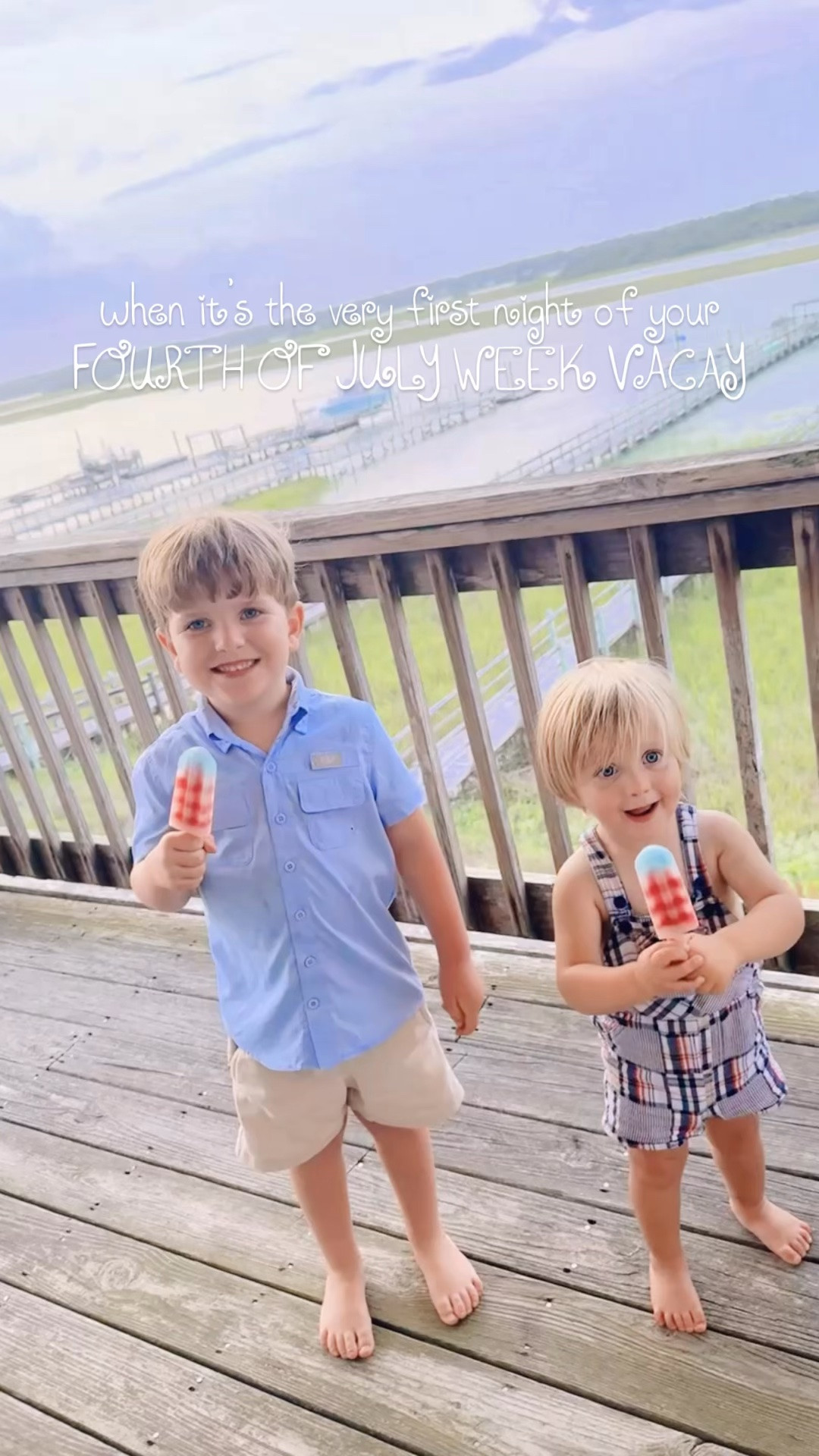 And just like that… we made it 😍 down to the beach house!! 🌊🇺🇸🌅 The first night of vacay called for patriotic 🇺🇸 @jonnypops 😋 overlooking the marsh 🌾 and spending sunset 🌅 hour on the beach 🏝️ digging 🪏 in the sand 🪣, chasing waves 🌊, searching for seashells 🐚, anddddd these boys caught a CRAB!!! 🦀 Watch til the end to see!!! 🤭 It has been quite the fun 🤩 night to welcome in our week of vacation!!! 🙌🏽 Thank you, Lord, for this sweet time away with my people!!! ❤️🤍💙 Hearts just so full 🥰 to be starting off Fourth of July 🇺🇸 week with our beach-lovin’ babies 👶🏼💙👶🏼 down at our favorite place by the sea!! 🌊🌅🐚🦀 #hellovacay #beachtime #firstnightofvacay #madeit #fourthofjulybeachweek