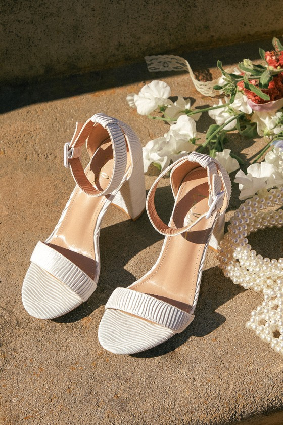 Rozenn Ivory Pleated Satin Ankle Strap High Heel Sandals | Lulus