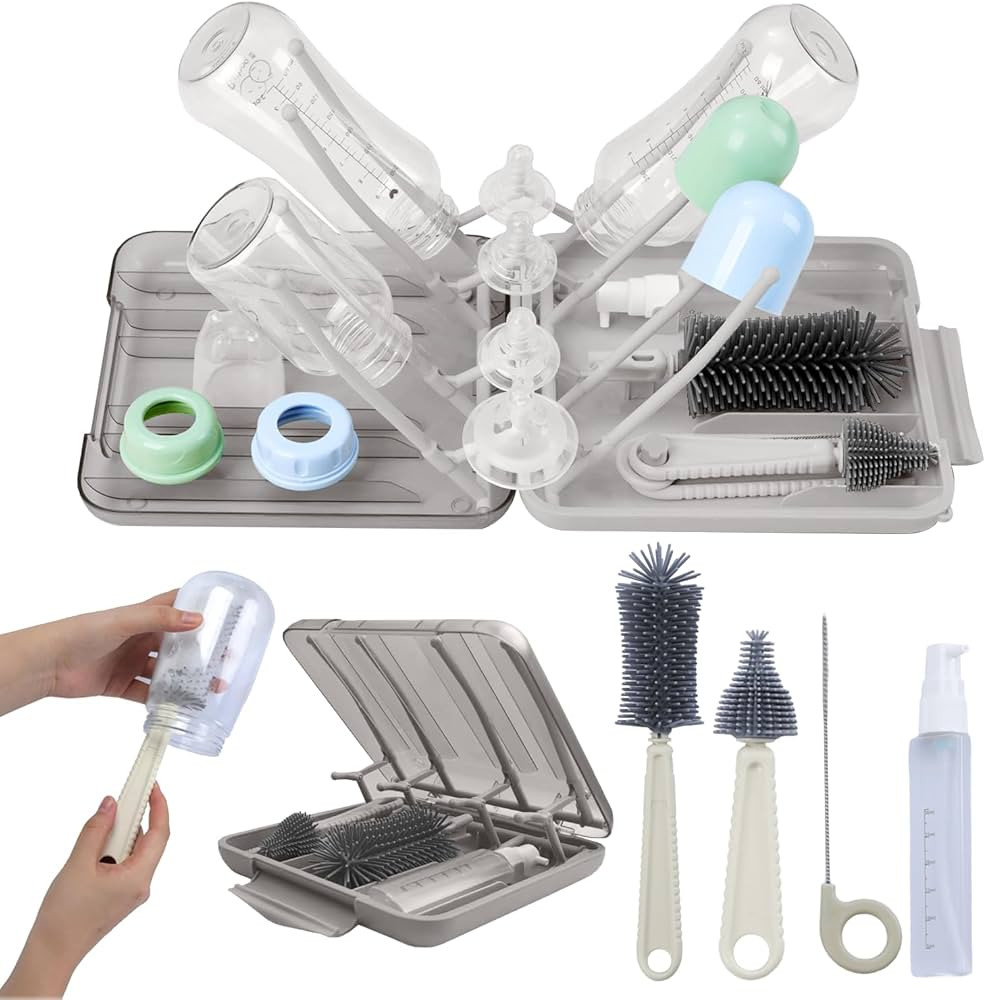 Portable Baby Bottle Cleaning Kit – BPA Free Baby Bottle Brush Set, 6 in 1 Travel Bottle Cleane... | Amazon (US)