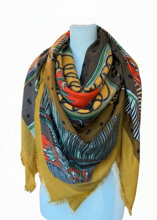 Dania Tassel Print Scarf - Camel/Mustard | Benaar La