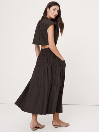 Smocked Cotton Poplin Maxi Dress with Open Back | Banana Republic (US)