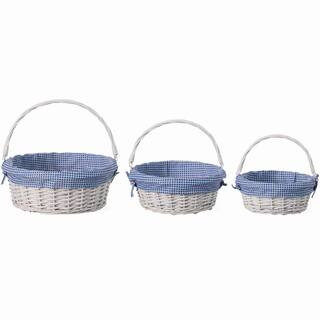 Traditional White Round Willow Gift Basket with Blue and White Gingham Liner and Sturdy Foldable ... | The Home Depot