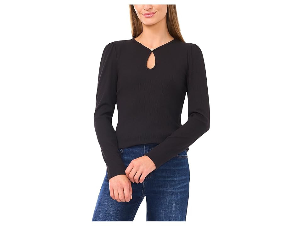 CeCe Long Sleeve Pearl Keyhold Knit Top Women's Clothing Rich Black : LG, Cotton/Modal/Spandex | Zappos