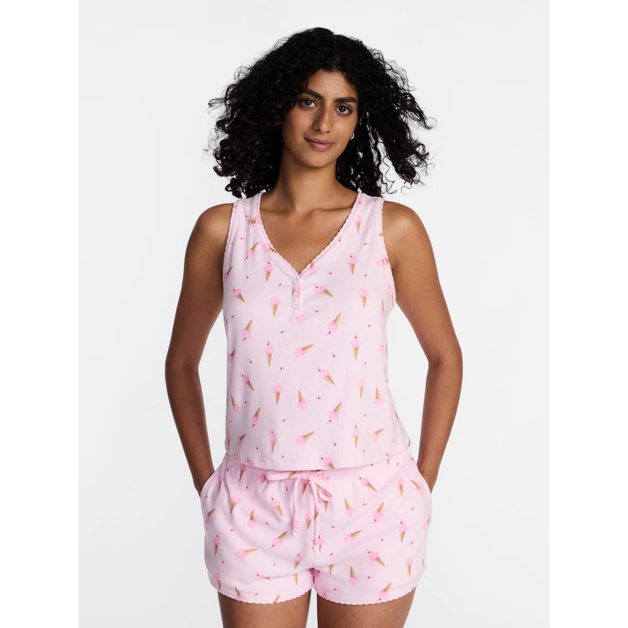 Ice Cream Women's Pointelle Top and Shorts Pajama Set from Way to Celebrate, 2-Piece, Sizes XS-3X | Walmart (US)