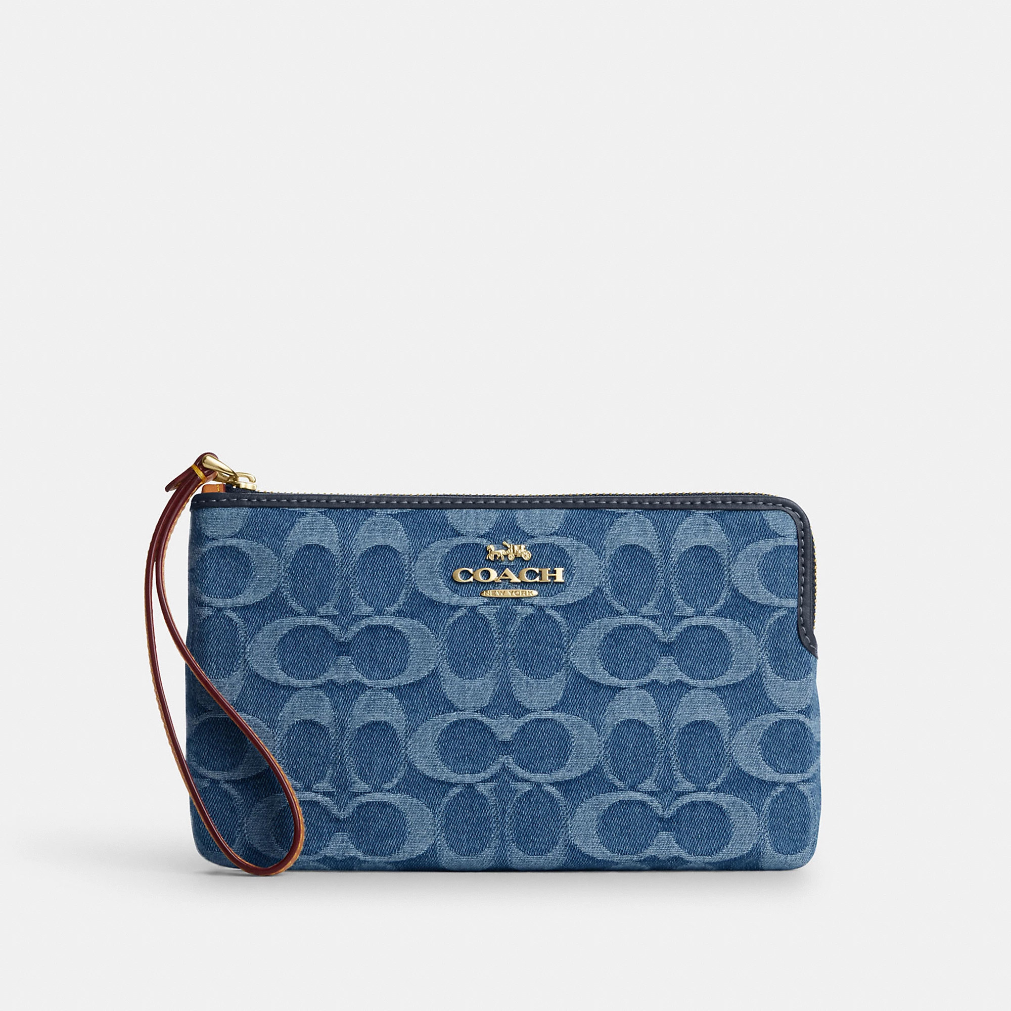 Large Corner Zip Wristlet In Signature Denim | Coach Outlet US