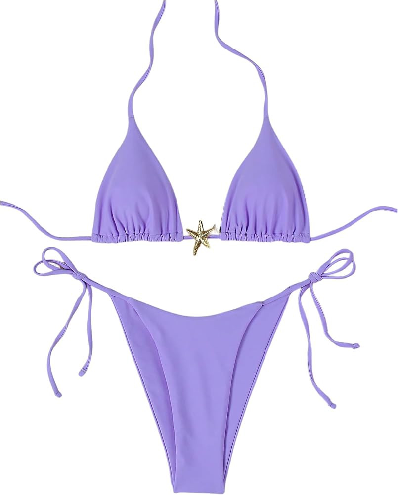 SHENHE Women's Triangle String Bikini Set 2 Piece Halter Swimsuits Starfish Metal Linked Swim Set | Amazon (US)