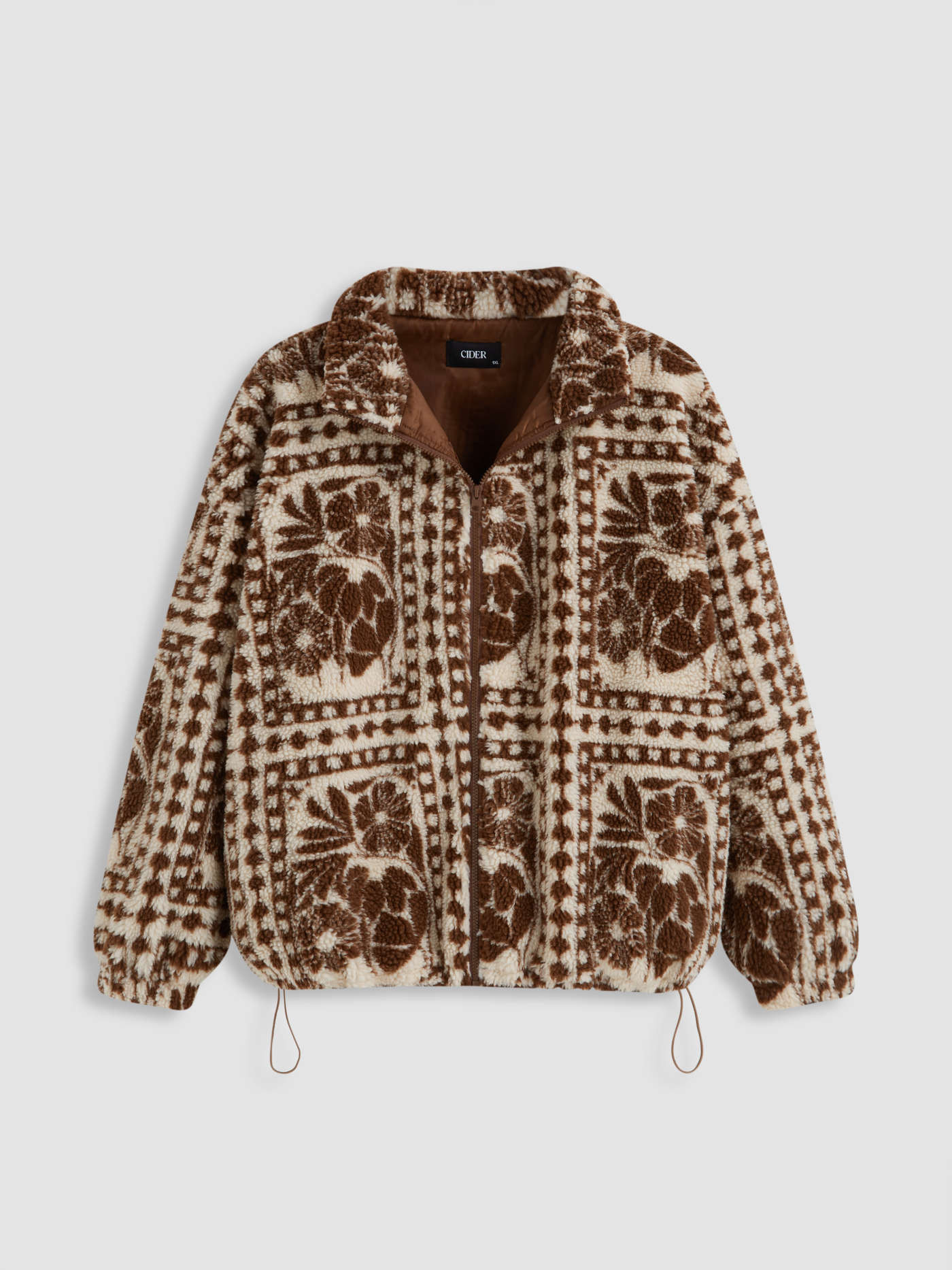 Women Fleece Jackets Fleece Printed Fleece Zip Front Jacket Curve & Plus For Daily Casual | Cider