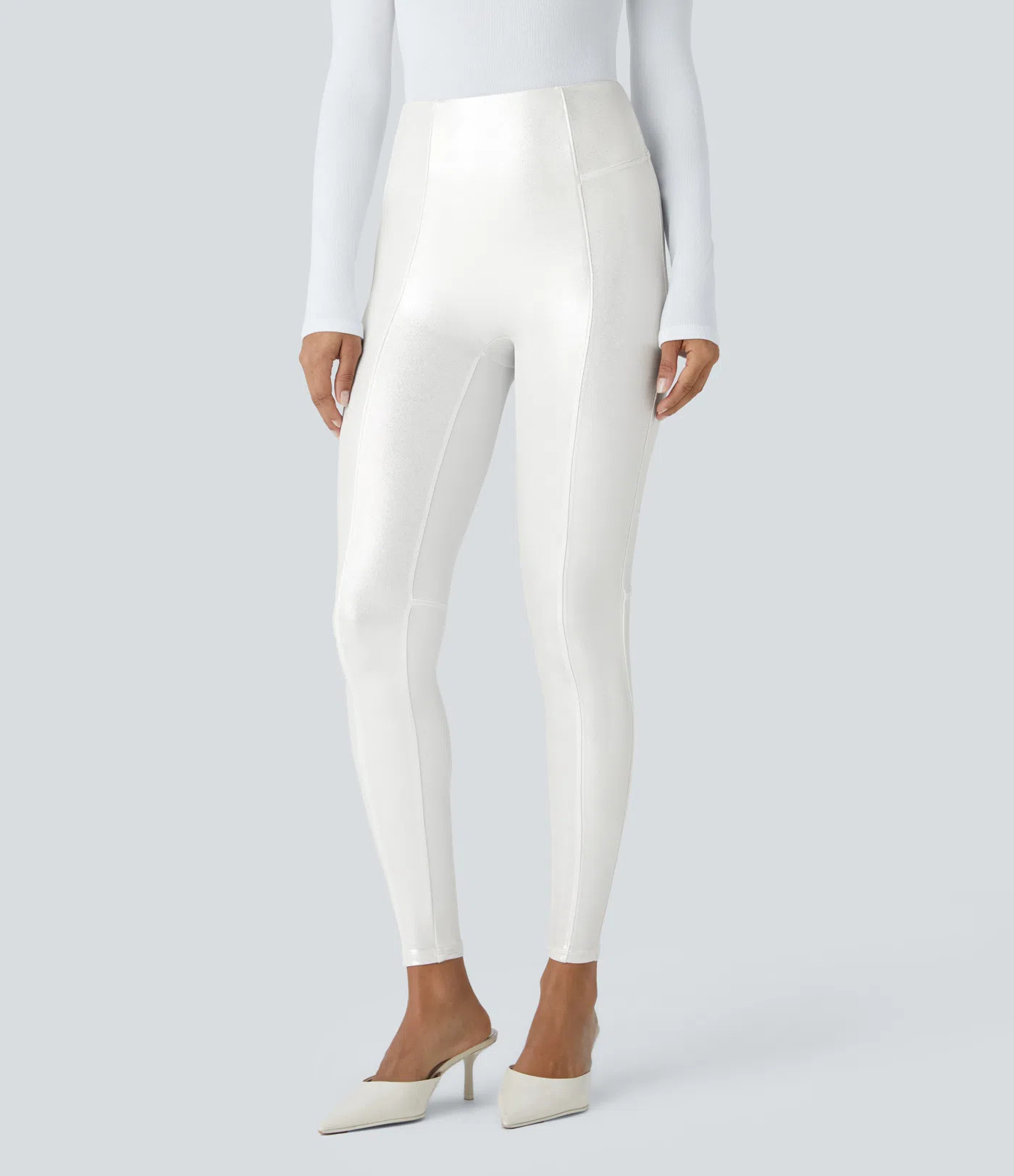 Women’s High Waisted Tummy Control Faux Leather Foil Print Stretchy Leggings - Halara | HALARA