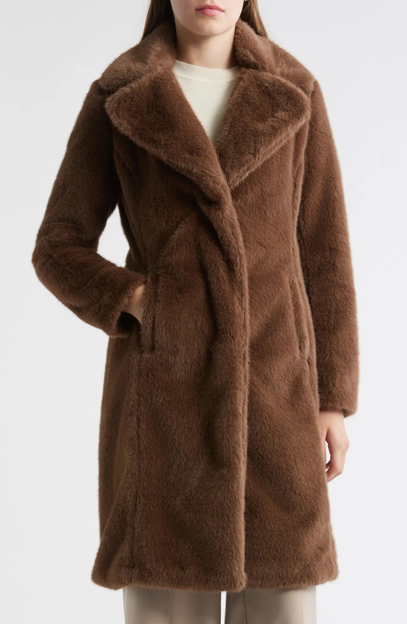 Via Spiga Reefer Faux Fur Longline Coat | Nordstrom | Nordstrom