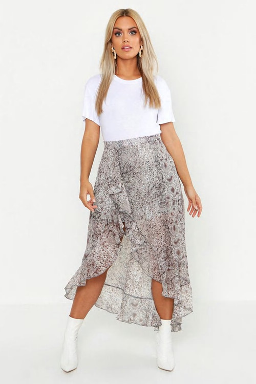 Plus Snake Print Ruffle Skirt | Boohoo.com (UK & IE)