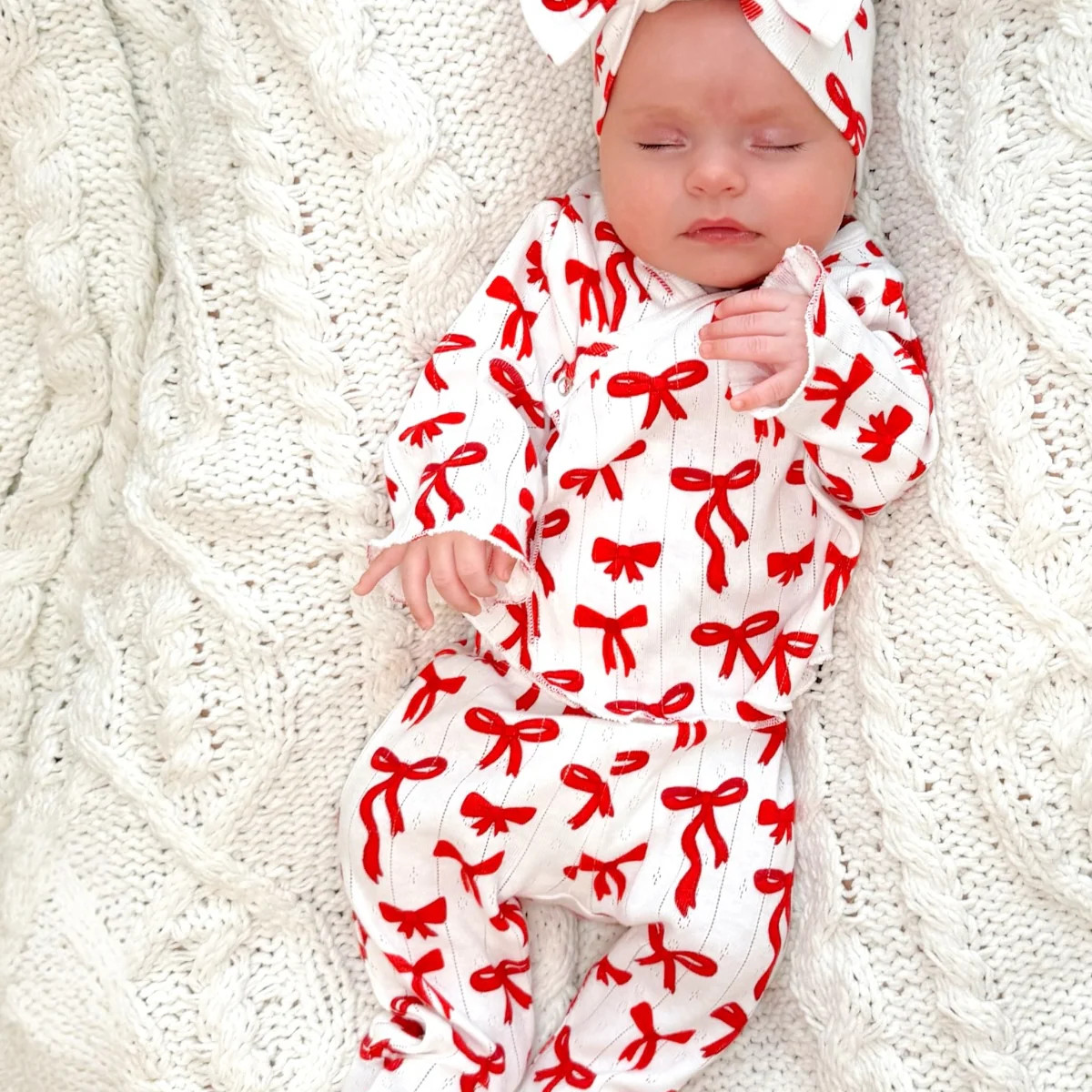 Red Bows / Organic Pointelle Newborn Set | SpearmintLOVE