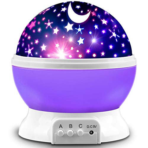 MOKOQI Star Projector Night Lights for Kids, Birthday Gifts for 1-4-6-14 Year Old Girl and Boy, Projection Lamp for Kids Bedroom, Glow in The Dark Stars and Moon for Child Asleep Peacefully- Purple | Amazon (US)