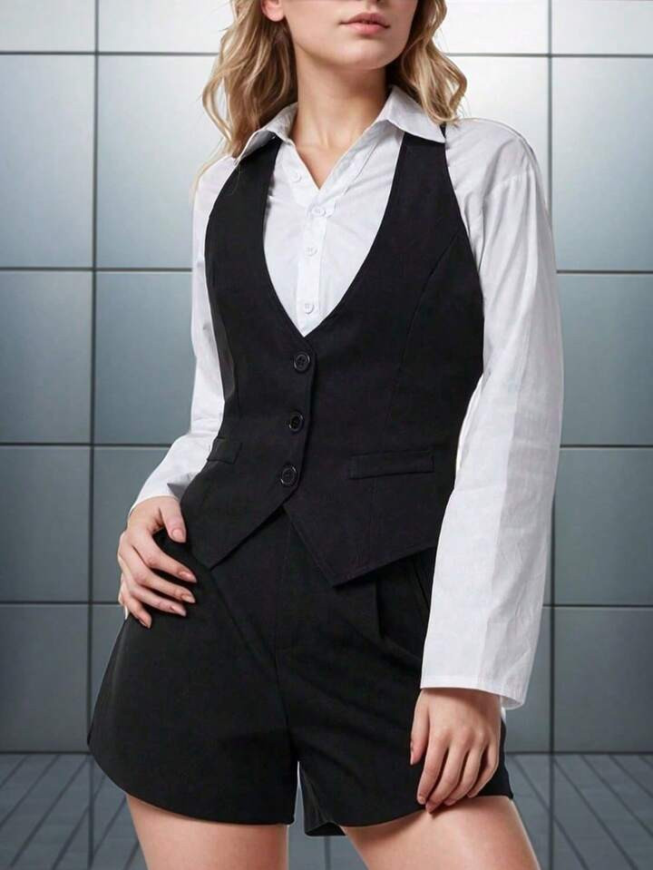 Women Waistcoat Vests, Vintage Sleeveless V Neck Button Down Dressy Suit Blazer Vest | SHEIN