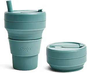 STOJO Collapsible Travel Cup With Straw- Eucalyptus, 16oz / 470ml - Reusable To-Go Pocket Size Si... | Amazon (US)