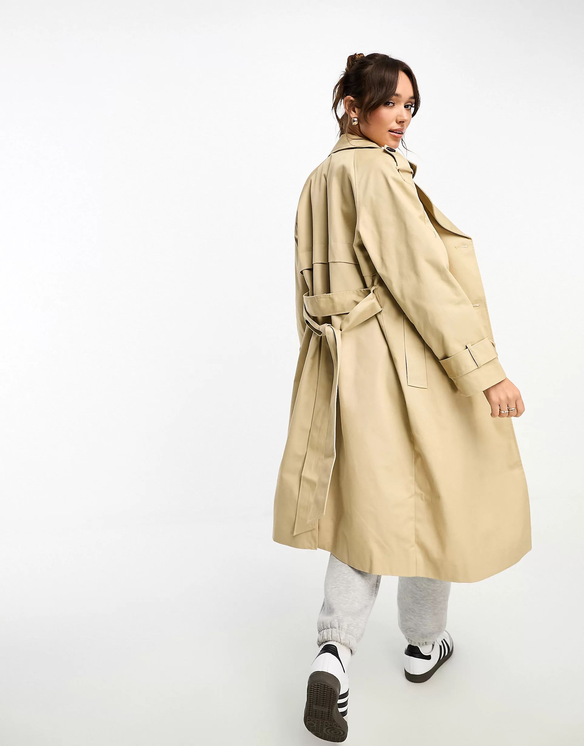 ASOS DESIGN longline trench coat in stone | ASOS (Global)