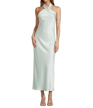Darah Satin Halter Neck Sleeveless Midi Dress | Dillard's