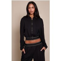 Tall PLT Black Soft Touch Elasticated Waist Bomber Jacket | PrettyLittleThing UK