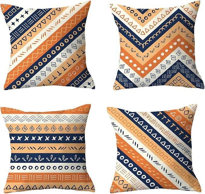 Plush Throw Pillow Covers Pack of 4 Decorative Soft Geometric Pillowcase 18x18 Inches Square Aest... | Amazon (US)