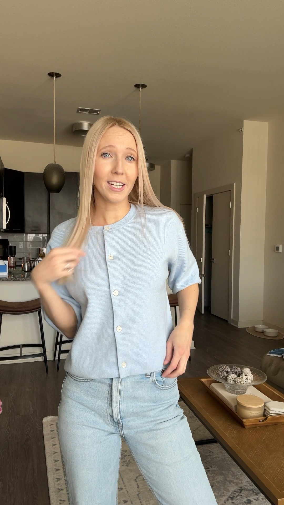 Current ootd with my new @Target  sweater ✨

Just got this cute light blue cardigan in from Target! Comes in butter yellow too! Sized up to a small. Love the fit of this!

Spring outfit, early Spring outfit, Target sweater, baby blue sweater, casual Spring outfit, Spring sweater, Abercrombie jeans

#LTKSeasonal #LTKgrwm #LTKootd