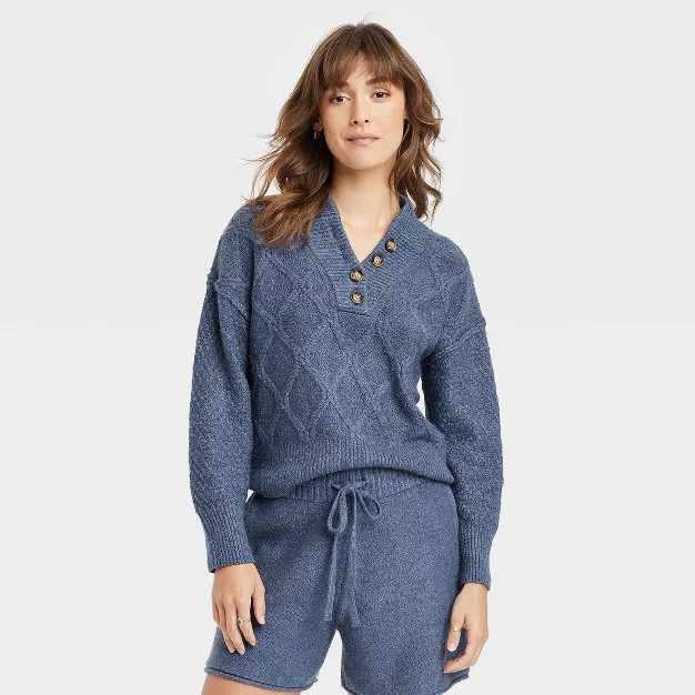Women's Henley Neck Button-Front Pullover Sweater - Universal Thread™ | Target