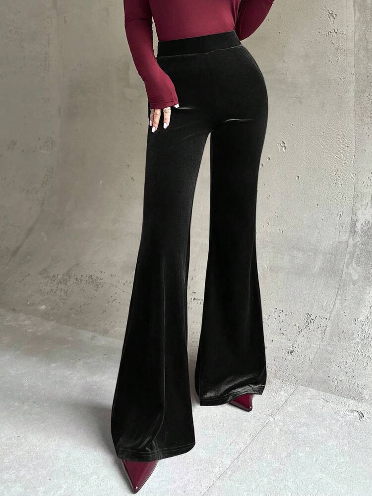 Velvet Flare Pants  | SHEIN
