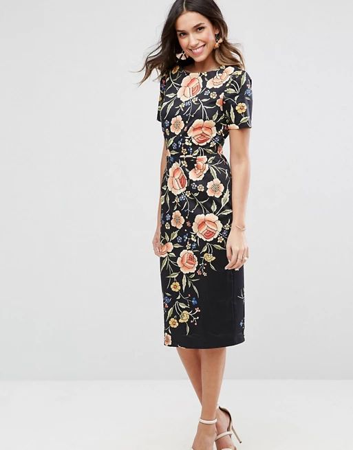 ASOS Wiggle Dress in Floral Embroidery Print | ASOS US