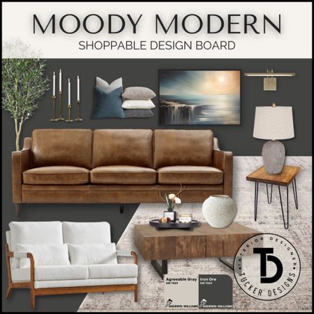 Looking for an intimate, cozy living room design? Look no further than this moody modern living room! The deep wall color, Sherwin-Williams Iron Ore, is offset by a touch of Agreeable Gray accent, creating a palette of rich browns and blues that complement the neutral cream hues. With a dramatic yet comfortable feel, this decor is sure to impress.

#modernlivingroom #cozymodern #moodymodern #livingroomdecor #richneutrals 

#LTKhome