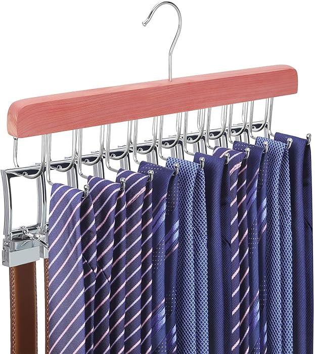 TOPIA HANGER Cedar 2 in 1 Belt Tie Hanger for Closet Max 30 Belts with 30 Ties Capacity, 20 Hooks... | Amazon (US)