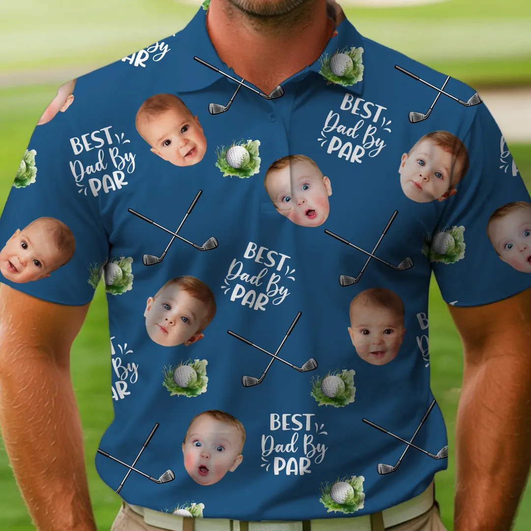 Best Dad by Par Polo Shirt With Custom Kid Face Photo Portrait, Father's Day Gift, Custom Golf Lo... | Etsy (US)