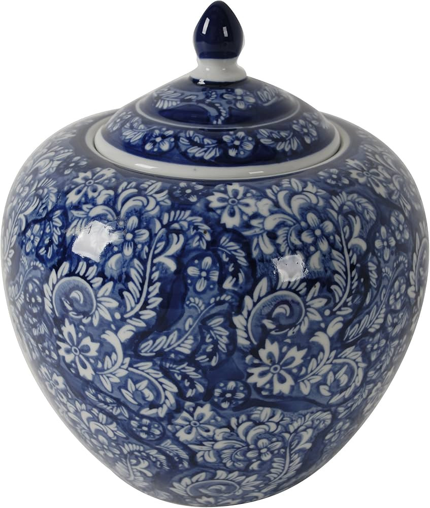 A&B Home 10'' Decorative Antique Porcelain Jar with Lid Flower Pot Planter Blue and White Vase Fl... | Amazon (US)