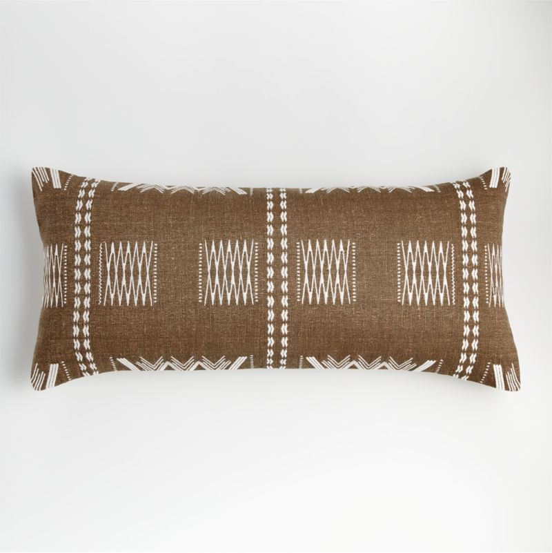 Sentul 36"x16" Olive Embroidered Pillow | Crate and Barrel | Crate & Barrel