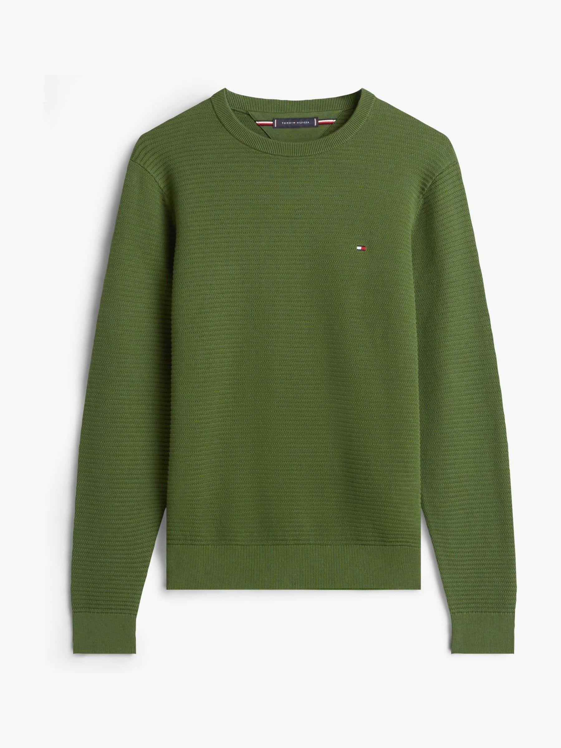 Tommy Hilfiger Tommy Hilfiger Green Textured Knit Crew Neck Jumper | Next US