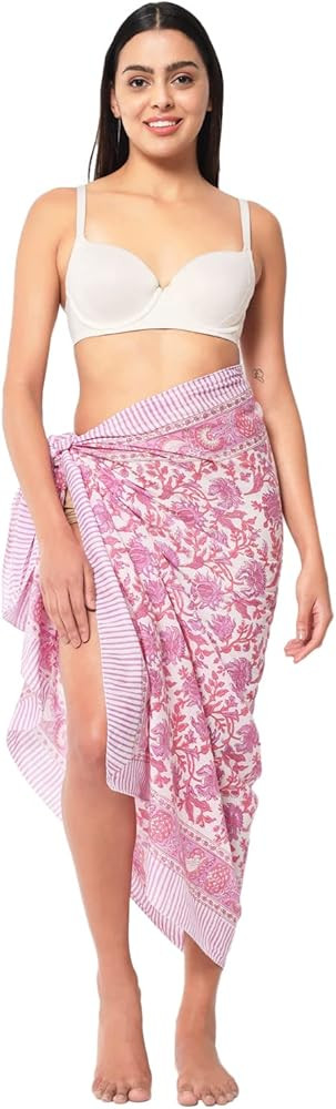 Swimsuit Beach Sarong Cover Ups for Swimwear Women-Hand Print Wrap Skirt | Amazon (US)