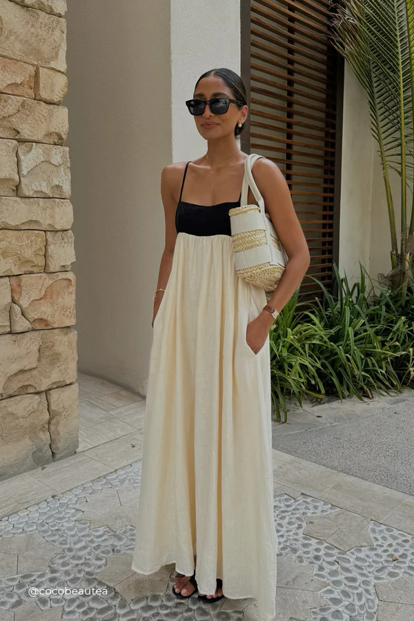 ELENA BUTTERMILK LINEN MAXI DRESS | DISSH