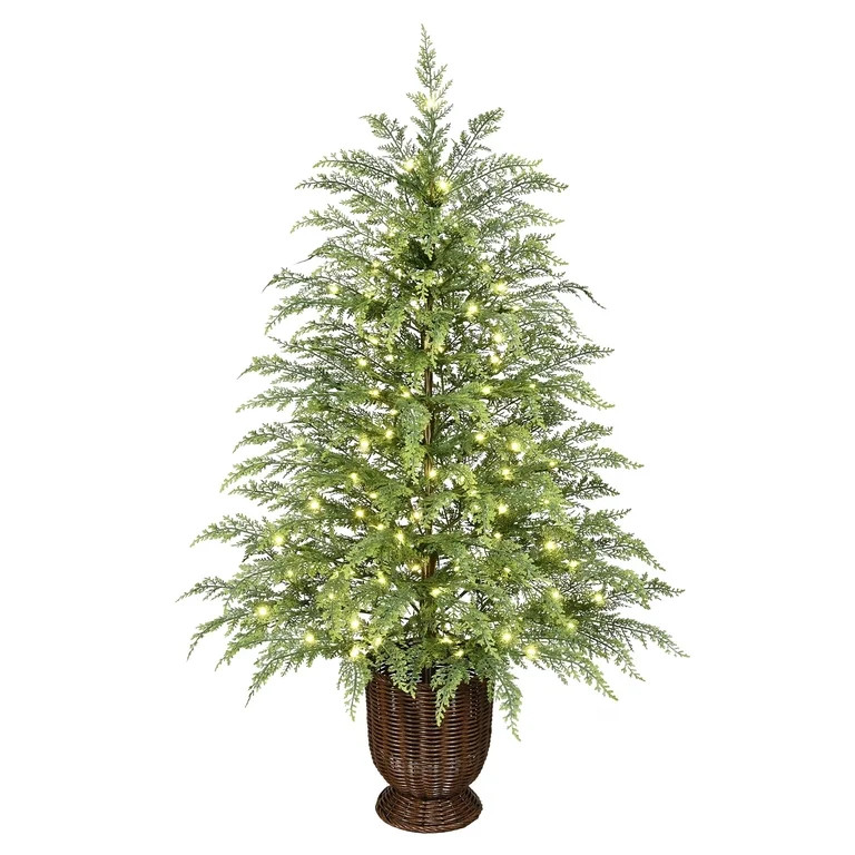My Texas House 4' Pre-Lit Cypress Green Artificial Christmas Tree with 100 Warm White Twinkle LED... | Walmart (US)
