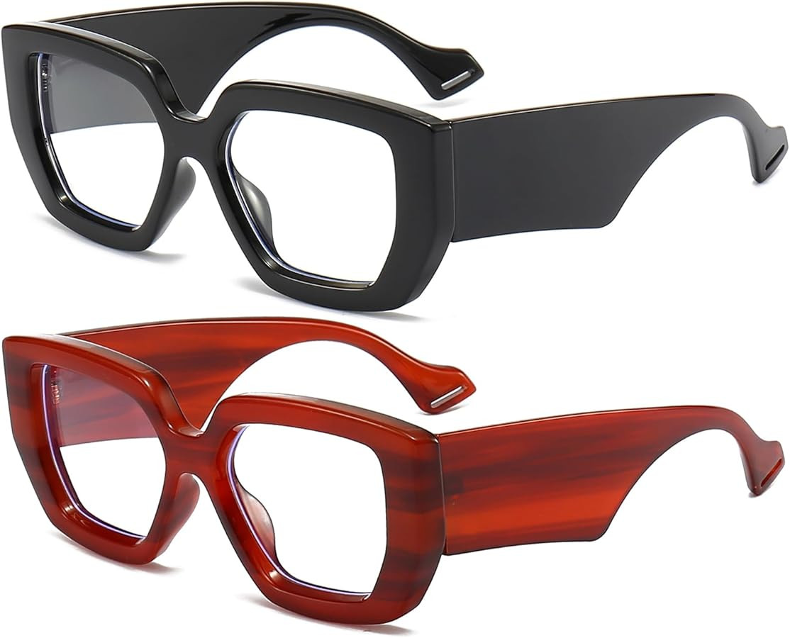 AIEYEZO Thick Frame Blue Light Glasses Men Women, Fashion Square Computer Eyeglass Anti Eyestrain... | Amazon (US)