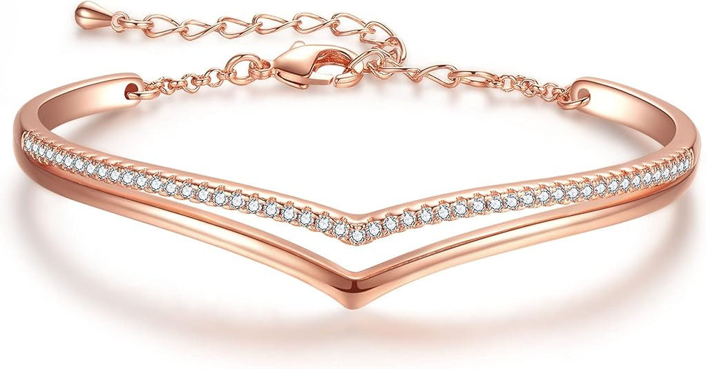 Praelinos Minimalistic Bracelets for Women 18K White/Rose Gold Plated Charm Silver Tone Bracelet ... | Amazon (US)