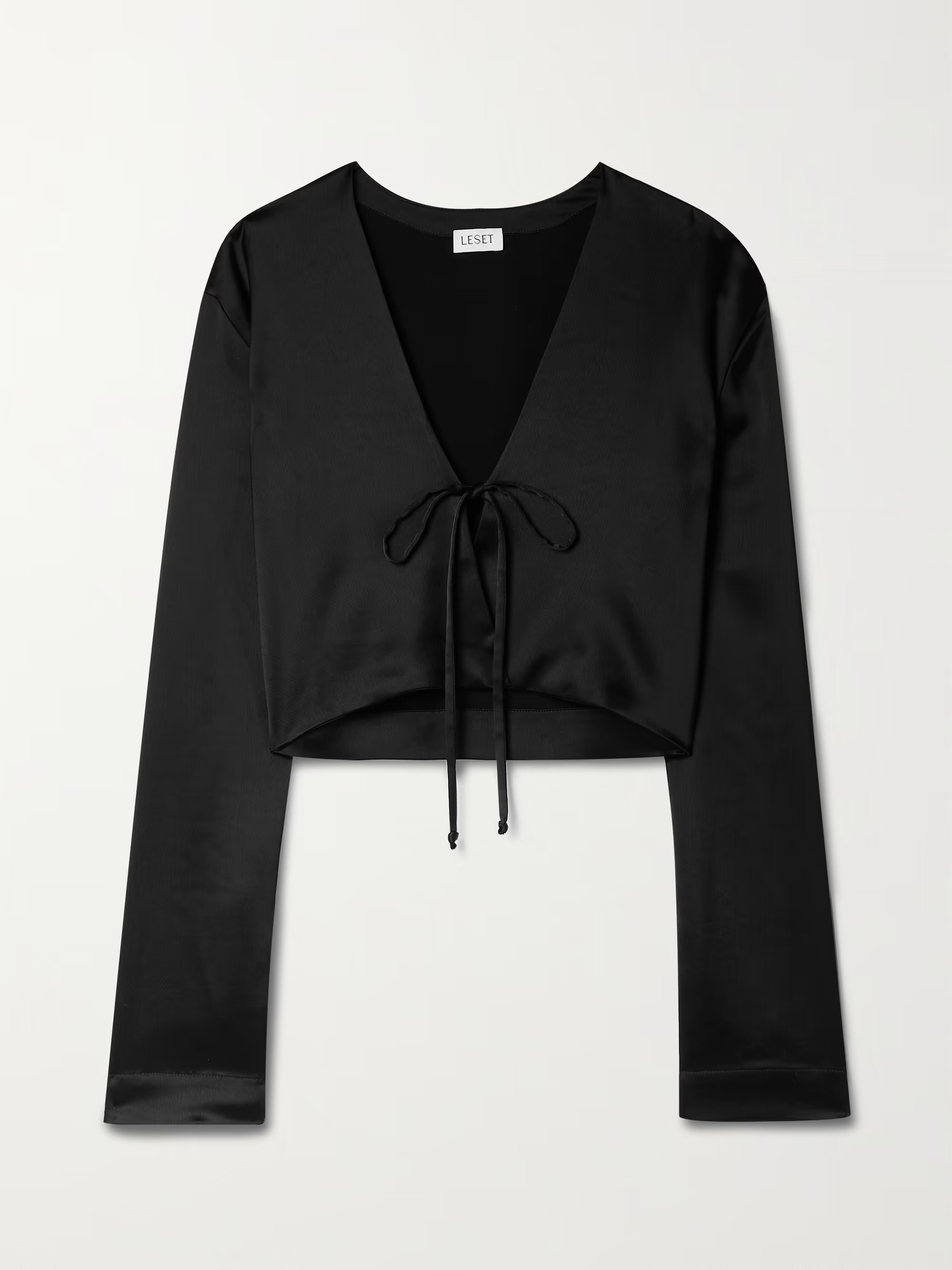 Black Barb tie-front satin top | LESET | NET-A-PORTER | NET-A-PORTER (US)
