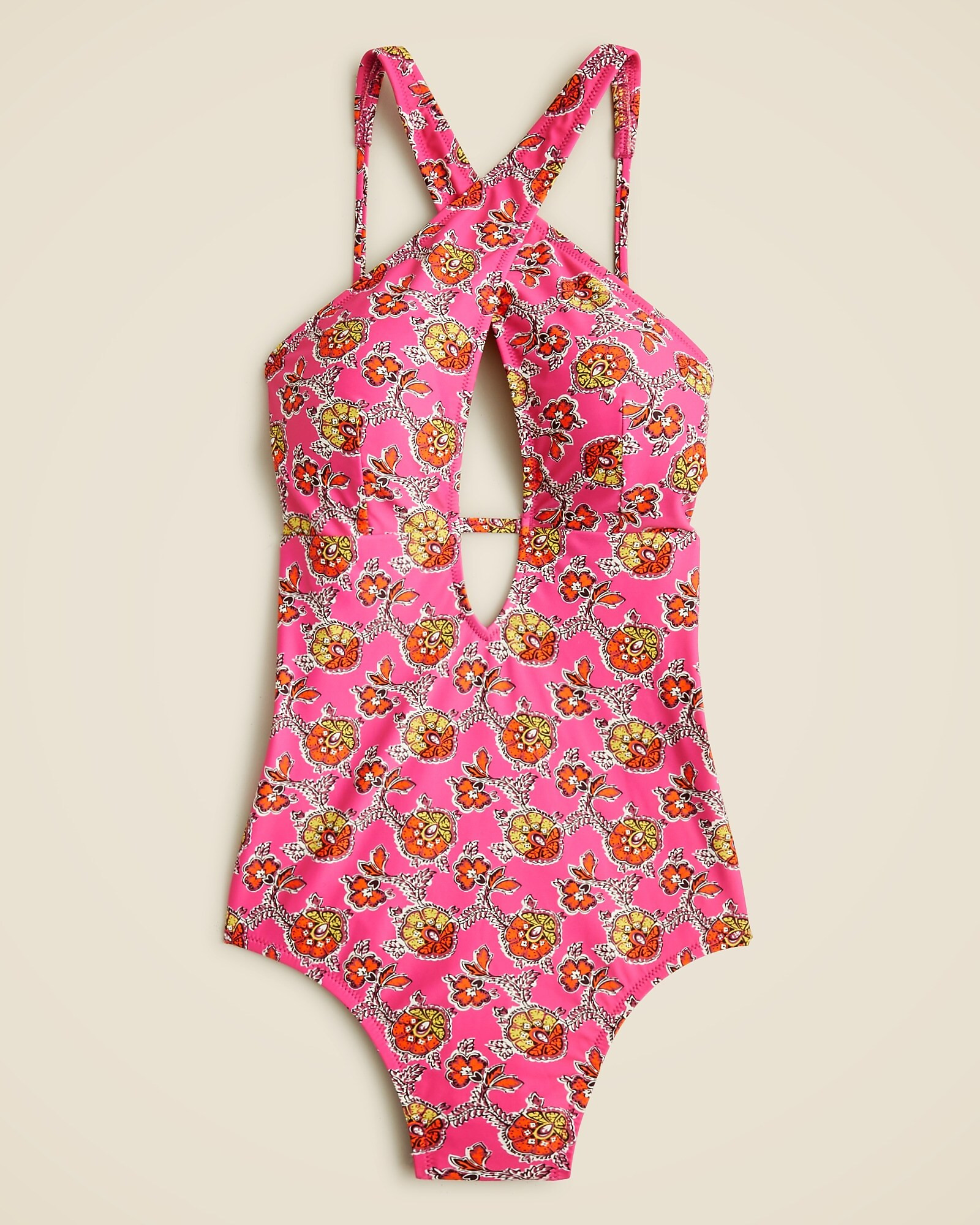 Halter-neck cutout one-piece swimsuit in Ratti® pink blooms print | J. Crew US
