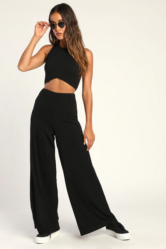 Blissful Beginnings Black Wide-Leg Lounge Pants | Lulus (US)