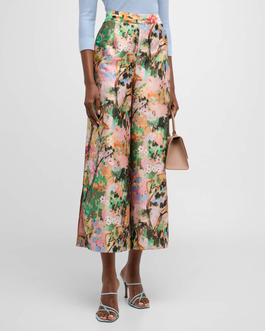 Frances Valentine High-Rise Wide-Leg Floral-Print Palazzo Pants | Neiman Marcus