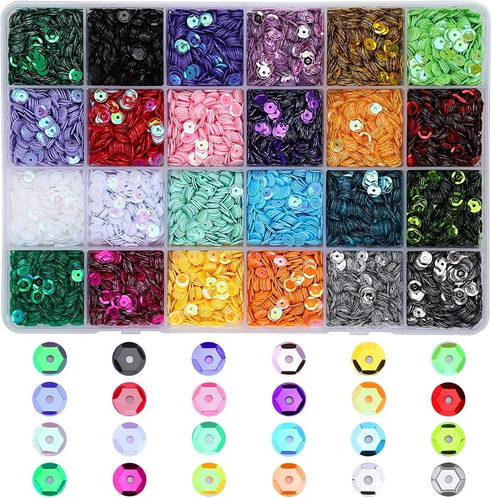 21600 Pcs Loose Sequins Bulk, 24 Colors 5MM Embroidery Sequins | Amazon (US)