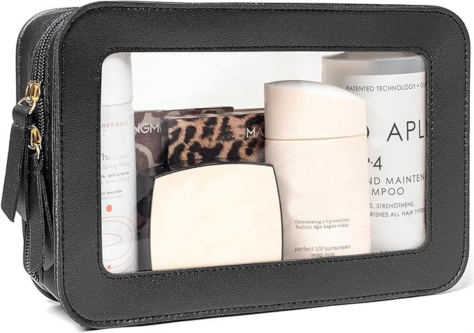 Clear Makeup Bag Small, TSA Approved Portable Toiletry Bag with Zipper Cosmetic Travel Bag Makeup... | Amazon (US)