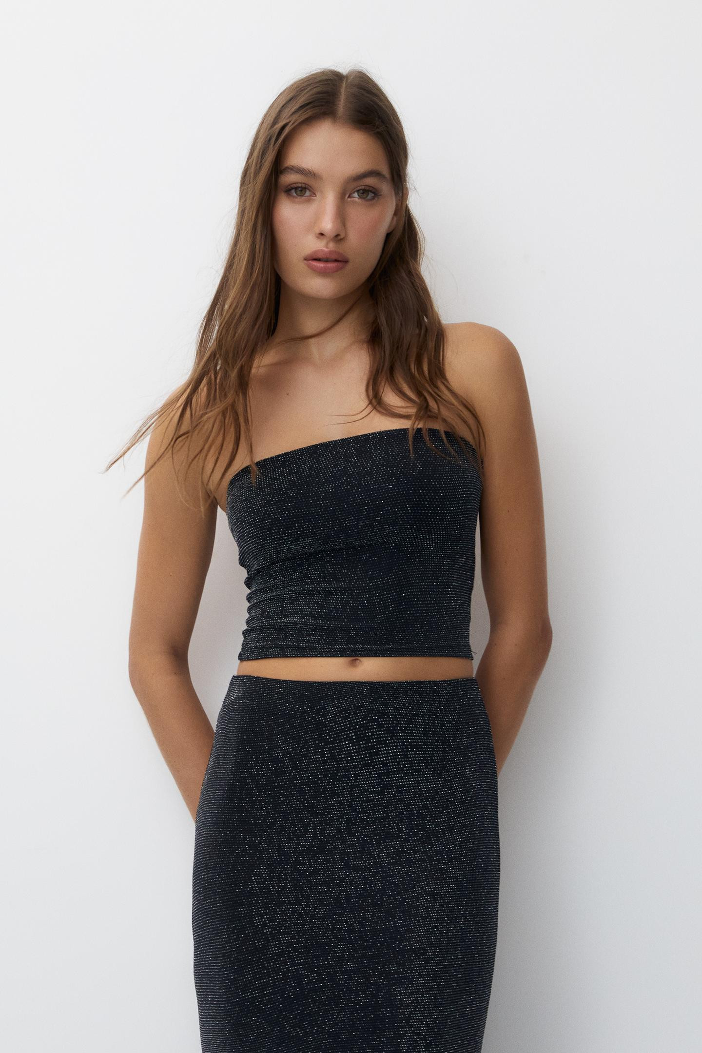 Shimmery fabric bandeau top | PULL and BEAR UK