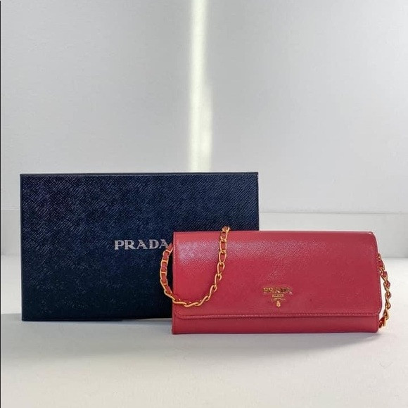 4-in-1 Prada Saffiano Vernice Metal Oro Chain Wallet in Pink | Poshmark
