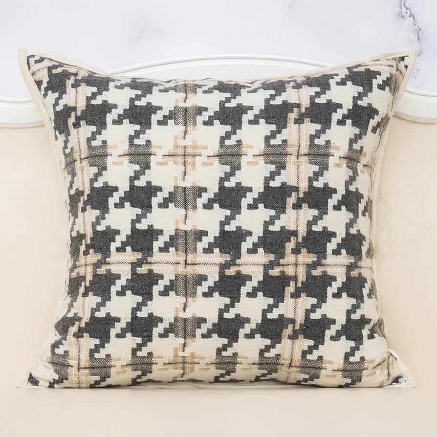 Alerfa 20 x 20 Inch Light Brown Off White Dark Gray Houndstooth Cushion Case Luxury Modern Cotton... | Amazon (US)