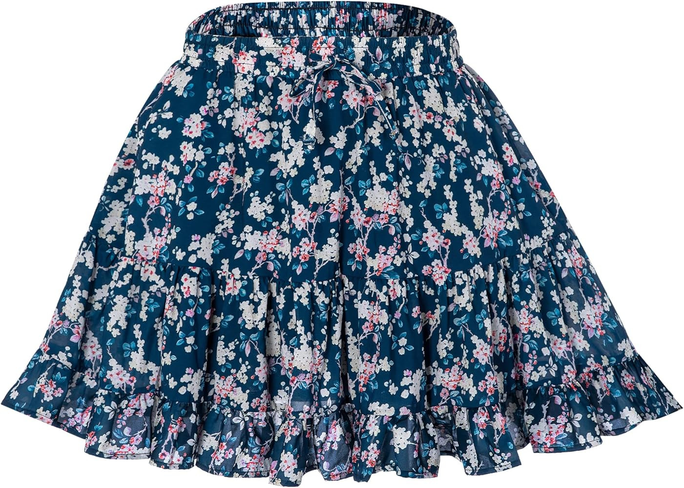 Boho Mini Skirt for Women Casual Ruffle Skort with Adjustable Drawstring, Elastic High Waist and ... | Amazon (US)