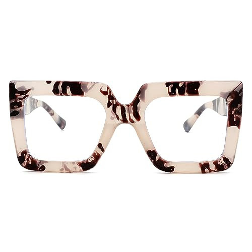 gentlemaker Oversized Blue Light Glasses for Women - Fashion Square Big Frame Non-Prescription Clear Eyewear(milky tortoiseshell) | Amazon (US)