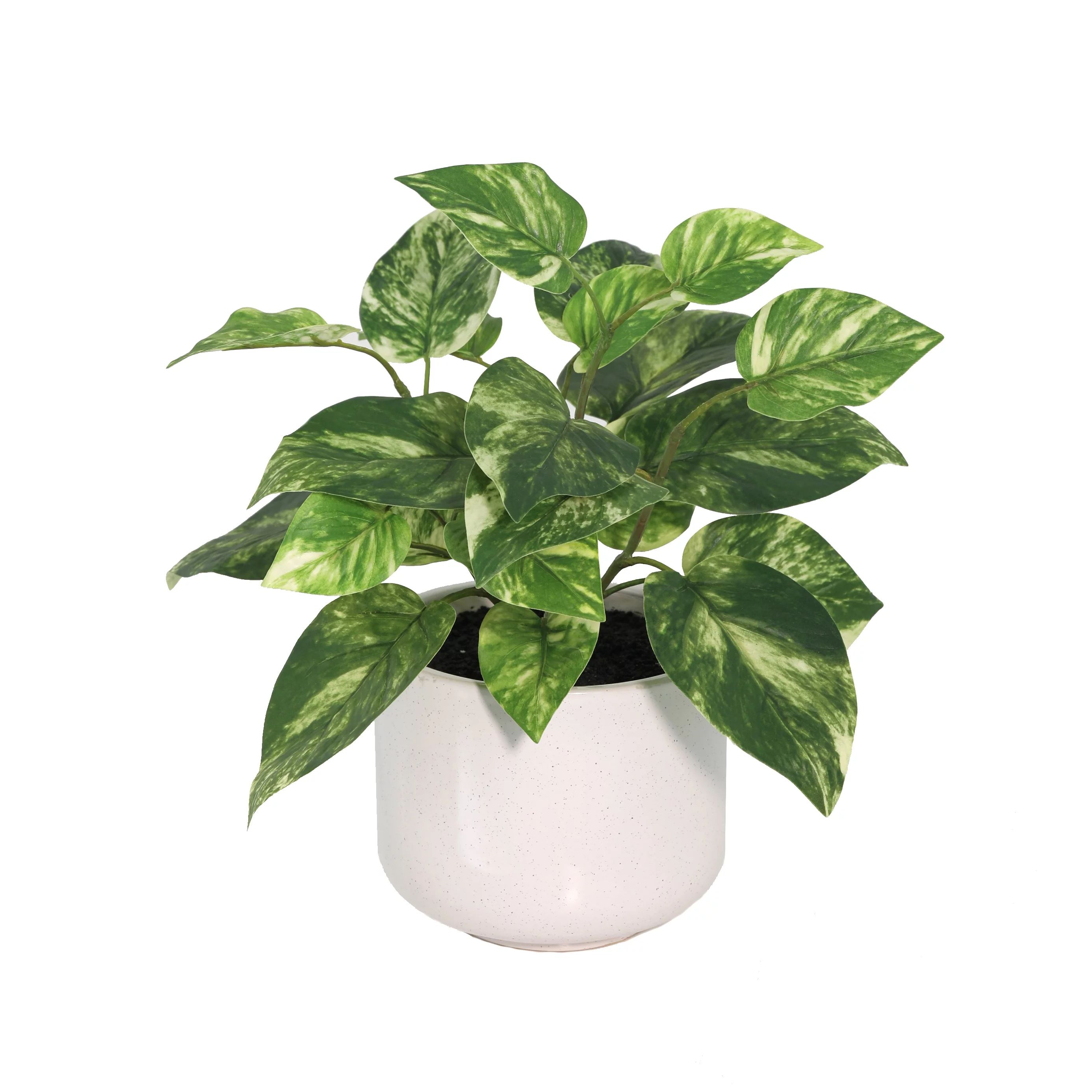 Mainstays Height 12" Tall Artificial Plant in Green Color, Potted Plant Pothos in White Ceramic P... | Walmart (US)